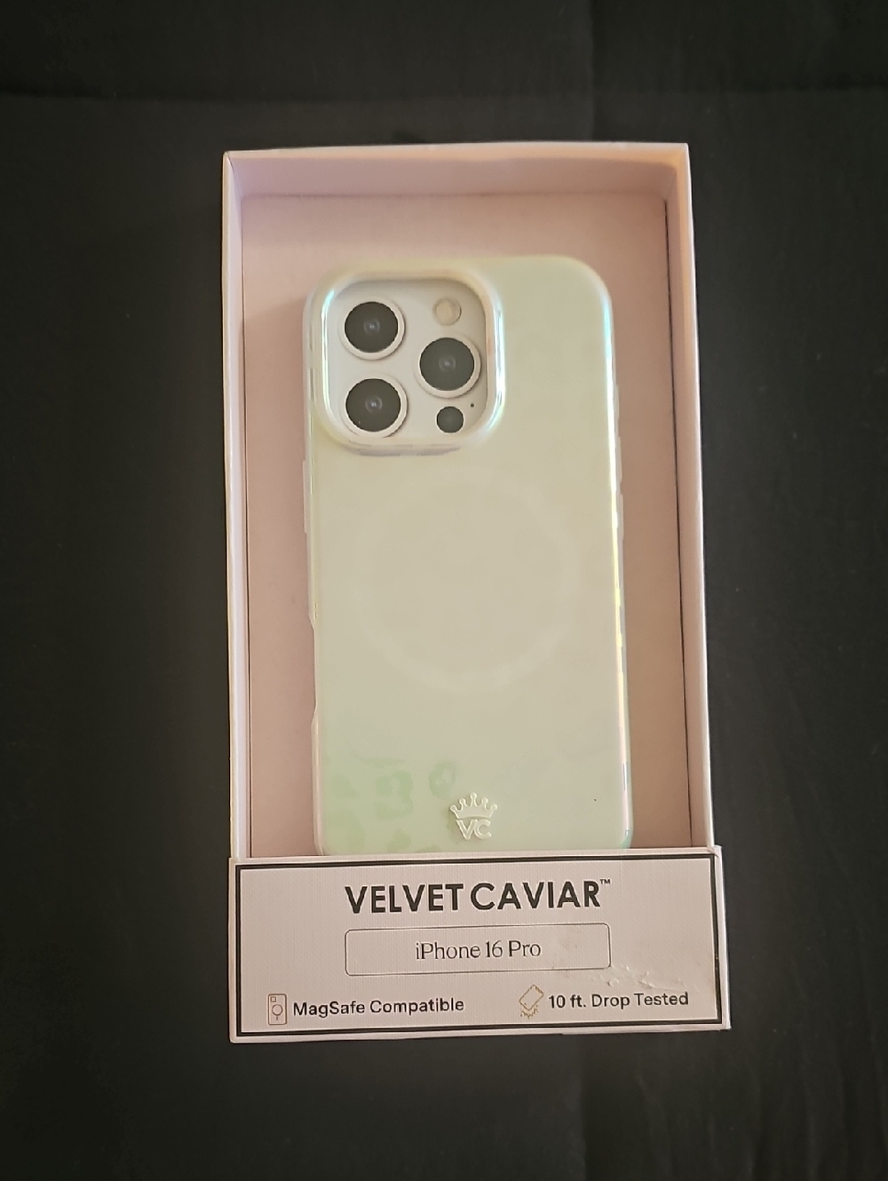 Velvet Caviar White Iridescent Leopard Print  iPhone 16 Pro MagSafe Case